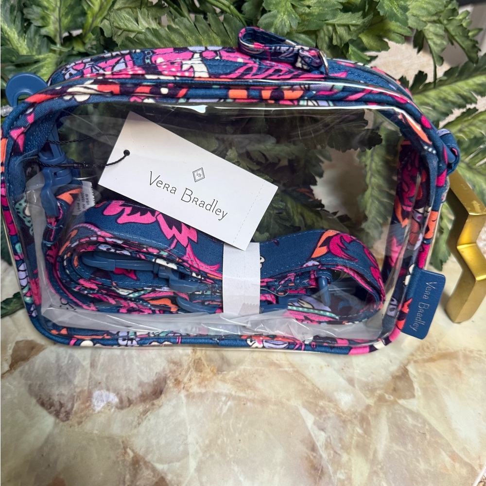 Blue and Pink Floral Crossbody Bag with Clear Panel